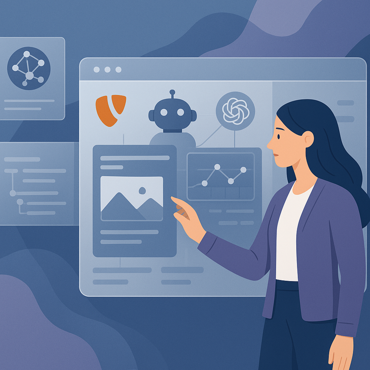 Hero Illustration zu MCP, TYPO3 und ChatGPT in einem sicheren Agentur Workflow