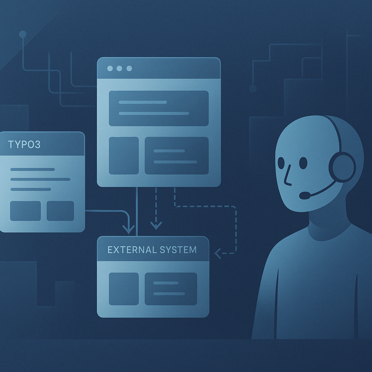 Hero Illustration zur Verbindung von KI-Assistent, MCP und TYPO3